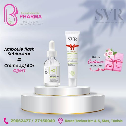 SVR SEBIACLEAR AMPOULE AZ FLASH ANTI-IMPERFECTIONS 30ML + SVR SEBIACLEAR CREME SPF50 SOLAIRE MATIFIANTE 40ML OFFERT