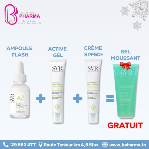 Pack SVR Sebiaclear : Active Gel + Écran Sebiaclear SPF50 + Ampoules [AZ]