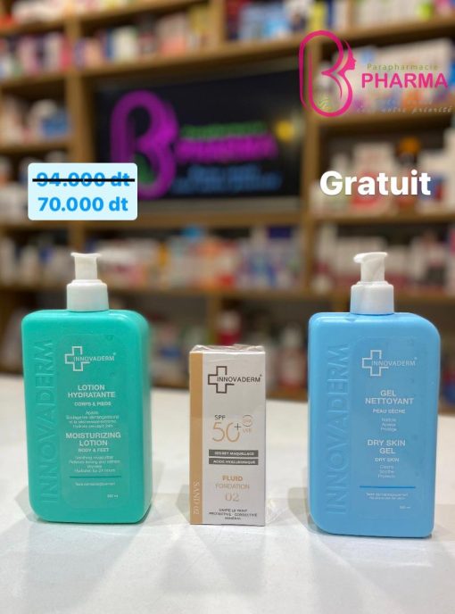 INNOVADERM COFFRET LOTION HYDRATANTE 400 ML + ÉCRAN TEINTÉ 30 ML + GEL NETTOYANT PEAU GRASSE 380 ML OFFERT