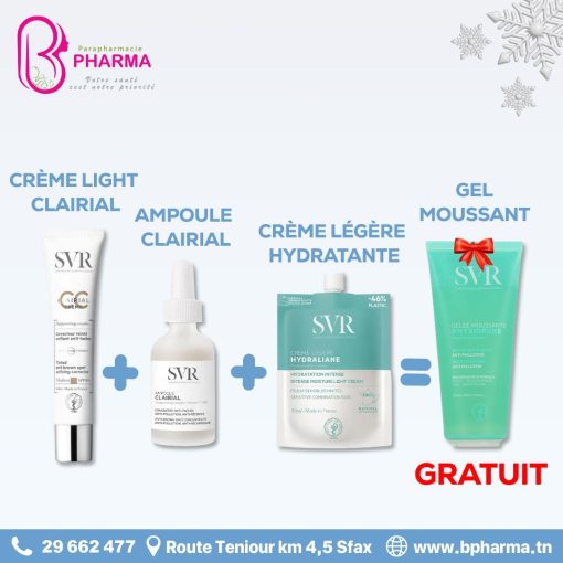 SVR Pack Anti-Tache et Hydratant : Ampoule Clarial + Crème Hydraliane Riche + Gel Nettoyant Offert