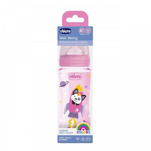 CHICCO BIBERON EN PLASTIQUE 330 ML 4 MOIS + ROSE