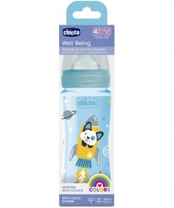 CHICCO BIBERON EN PLASTIQUE BLEU 4 MOIS + 330 ML