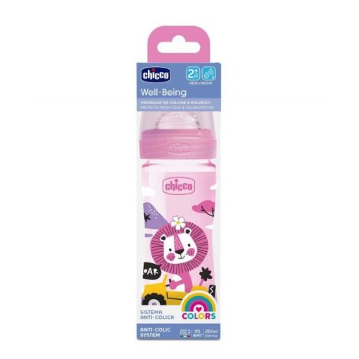 CHICCO BIBERON EN PLASTIQUE ROSE 2 M+ 250 ML