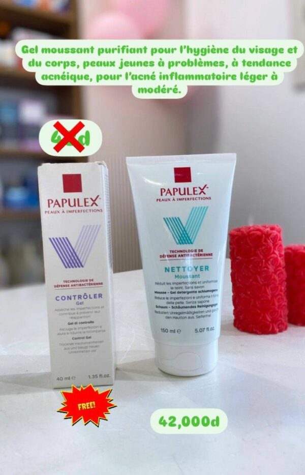 PACK :PAPULEX GEL NETTOYANT MOUSSANT 150ML+Papulex Contrôler Gel Anti-Imperfections40ml