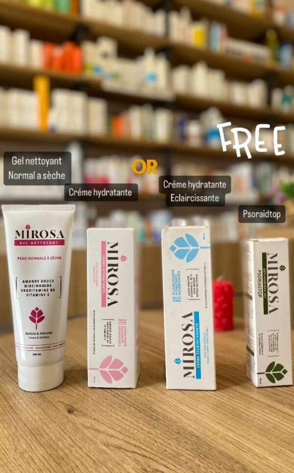 PACK MIROSA : GEL NETTOYANT + CREME HYDRA OU CREME ÉCLAIRCISSANTE + PSORIASTOP GEL GRATUIT