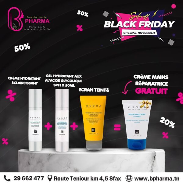 PACK KUORA: SOYA SOINS + GEL HYDRATNT +KUORA ECRAN TEINTE+ CREME MAIN UREA GRATUIT