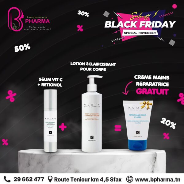 PACK KUORA: KUORA SOYA FLUID+ KUORA LOTION CORPS VITAMINE C + KUORA CREME MAIN GRATUIT