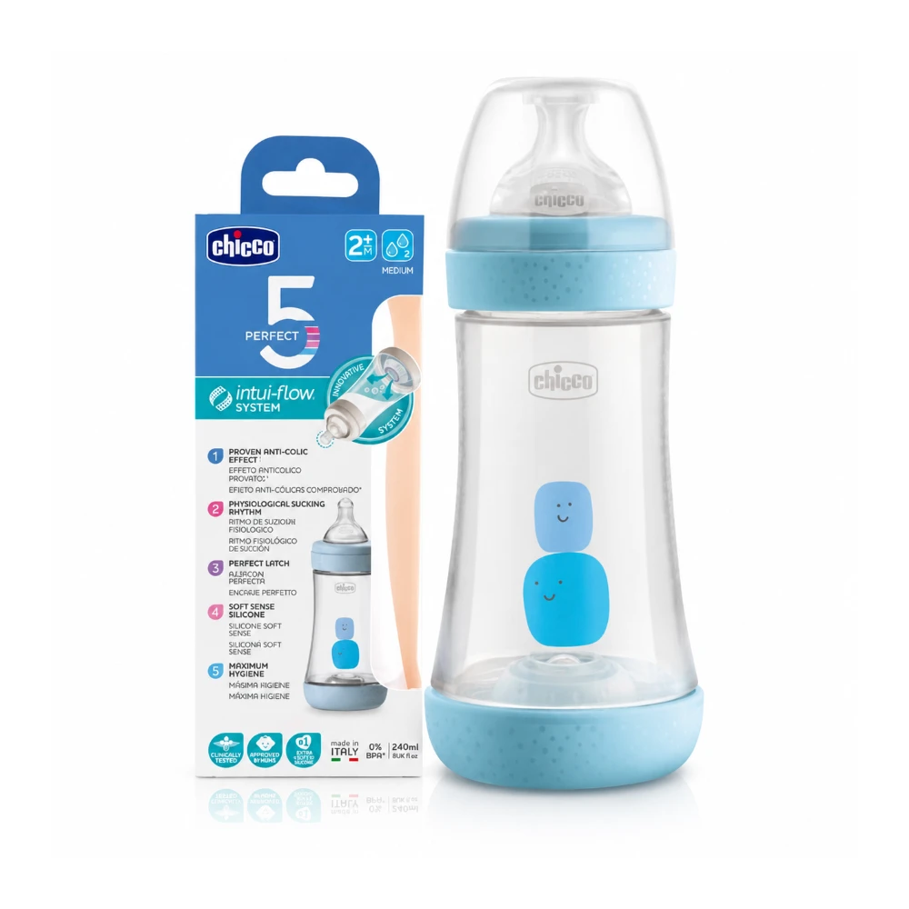 CHICCO Biberon Perfect 5 Bleu 240 ml CHICCO Biberon Perfect 5 Bleu 240 ml