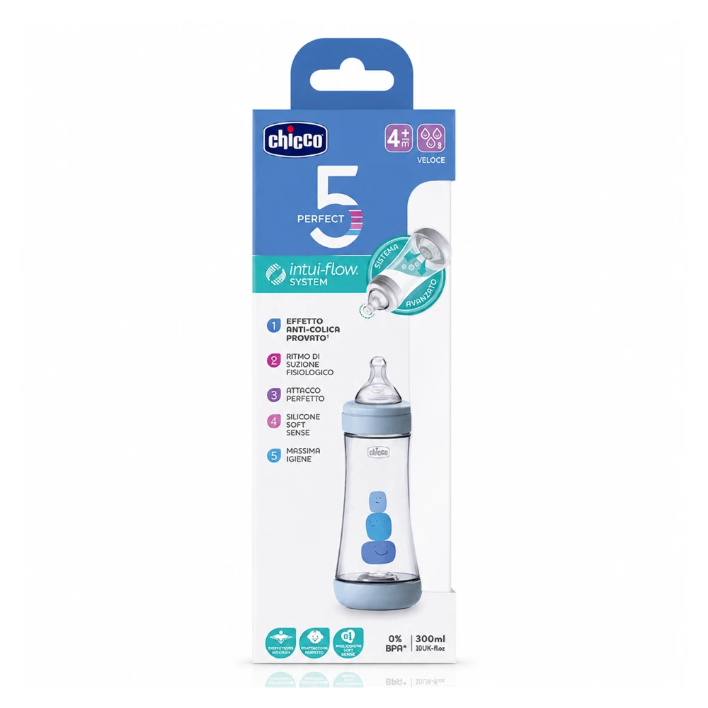 CHICCO Biberon Perfect 5 Bleu 300 ml CHICCO Biberon Perfect 5 Bleu 300 ml