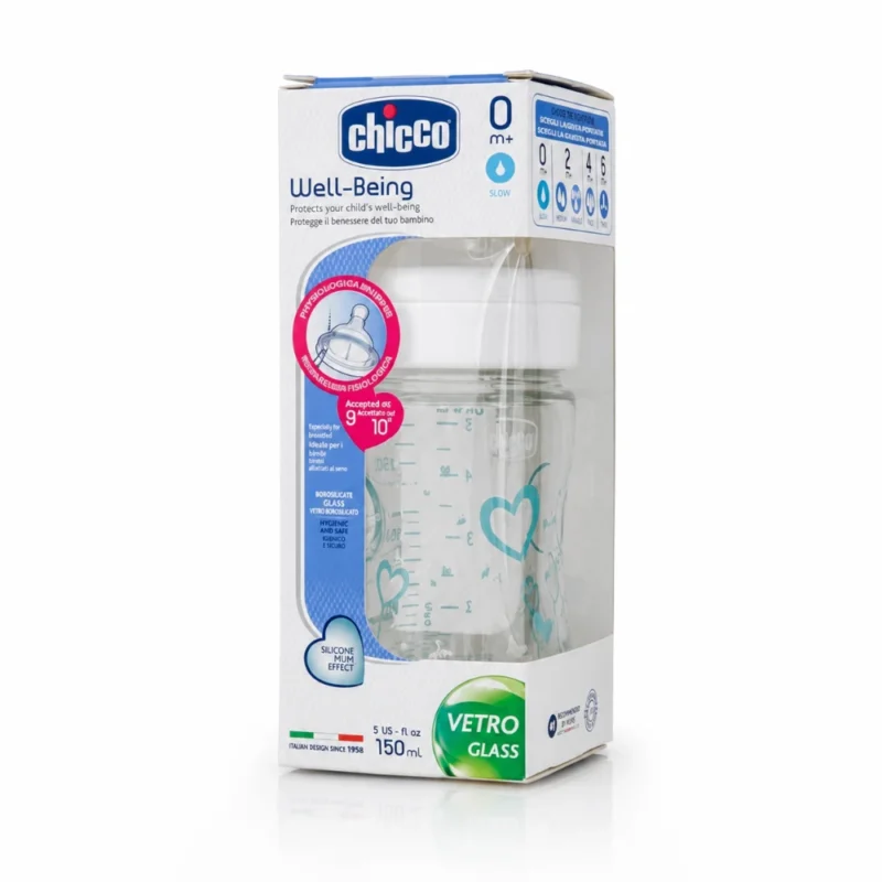 Chicco Biberon Verre Bleu 0M+ 150 ml