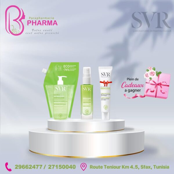 SVR SEBIACLEAR GEL MOUSSANT RECHARGABLE 400 ML +SEBIACLEAR SERUM+SEBIACLEAR ECRAN (OFFERT)