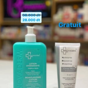 INNOVADERM LOTION HYDRATANTE 400 ML + CREME À MAINS ÉCLAIRCISSANTE SPF30 100 ML OFFERTE
