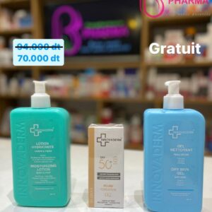 INNOVADERM COFFRET LOTION HYDRATANTE 400 ML + ÉCRAN TEINTÉ 30 ML + GEL NETTOYANT PEAUX SECHE  380 ML OFFERT