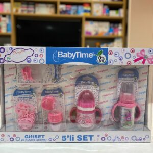BABY TIME COFFRET BEBE 3 BIBERONS + SUCETTE + ATTACHE SUCETTE GIRL 