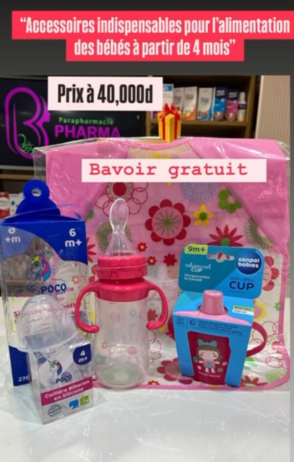 Pack Poco Babies – Biberon en silicone bleu + cuillère-biberon + tasse anti-déversement