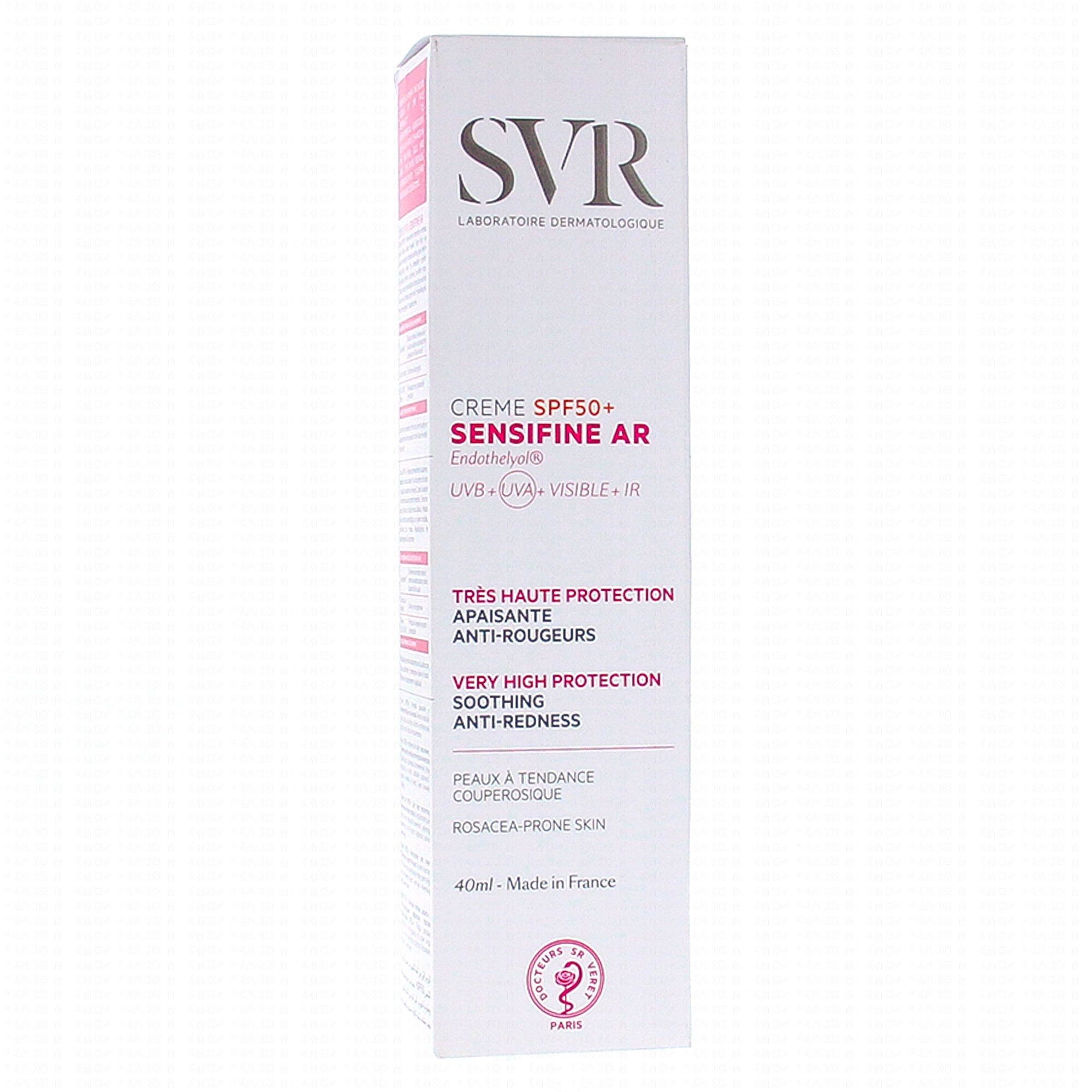 svr-sensifine-ar-creme-spf50-40ml SVR Sensifine AR Crème SPF50+ 50 ml est une très haute protection solaire (filtres UVA et UVB) apaisante anti-rougeurs qui protège, hydrate et apaise.