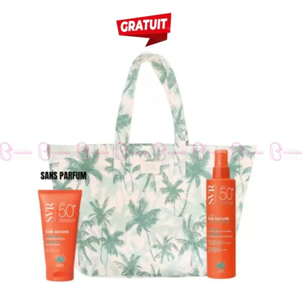 Pack solaire SVR avec Blur visage sans parfum SPF50+, Spray hydratant SPF50+ et sac de plage offert