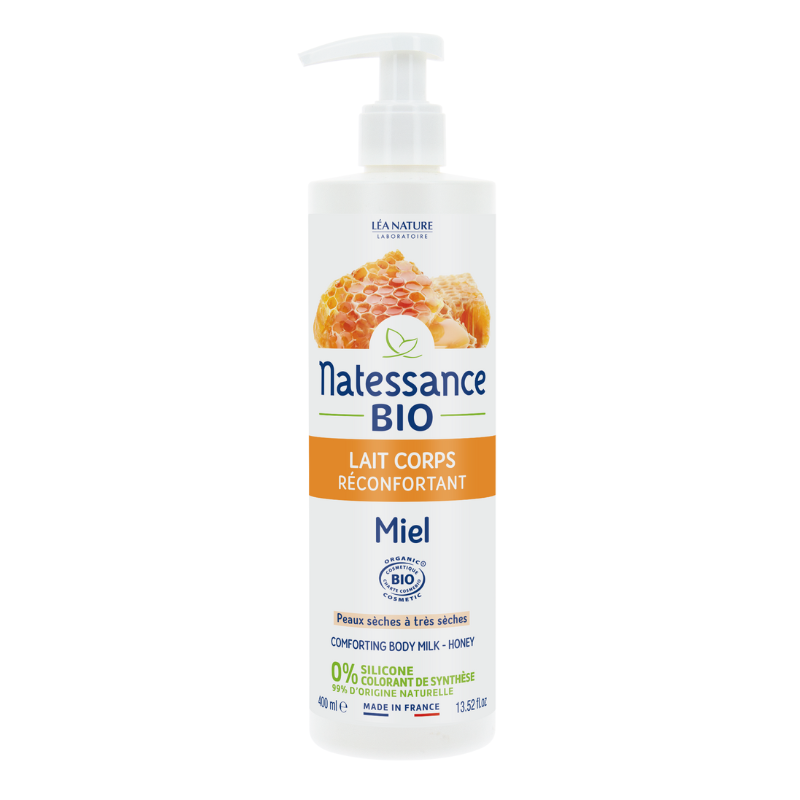 Lait corps Natessance miel réconfortant 400 ml pour peau sèche
