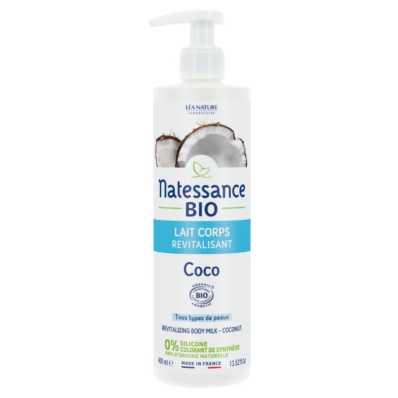 Lait corps Natessance Coco revitalisant 400 ml, nourrissant pour peau sèche