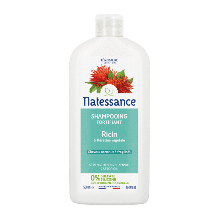Shampoing Natessance Ricin Kératine 250ml pour cheveux fragilisés et abîmés.